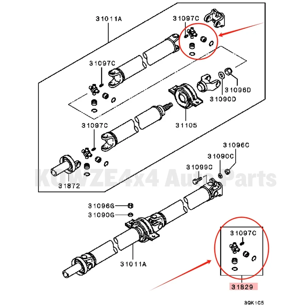 Rear Propeller Shaft Universal Joint Kit for Mitsubishi L200 Triton III Pajero 2 3 Montero Sport Nativa I L400 MR232151 MB837951