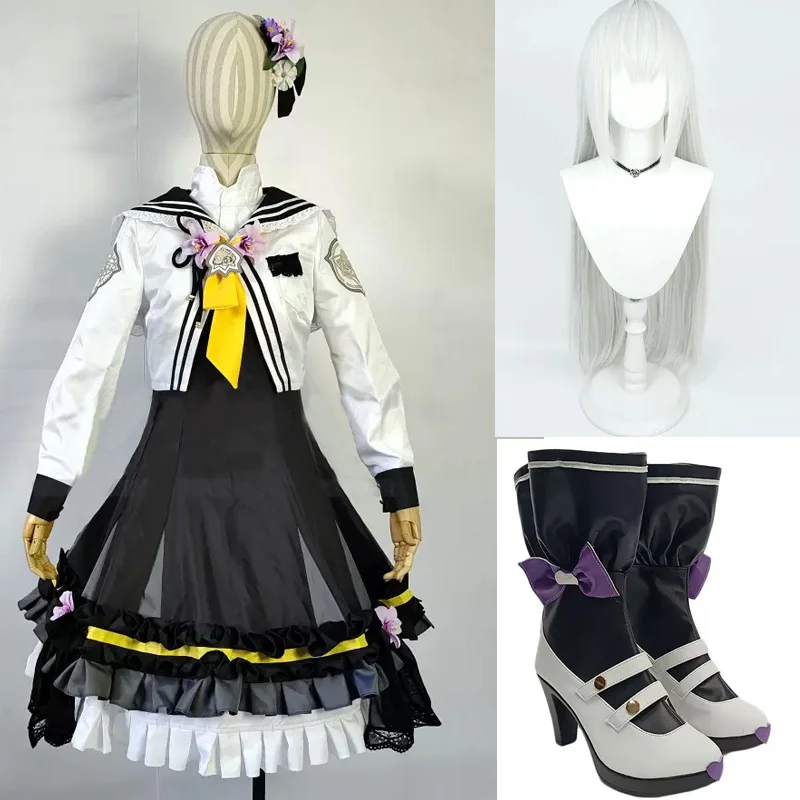 Blue Game Archive Shirasu Azusa Dress wig Cosplay shoes Costume Boots Clothing