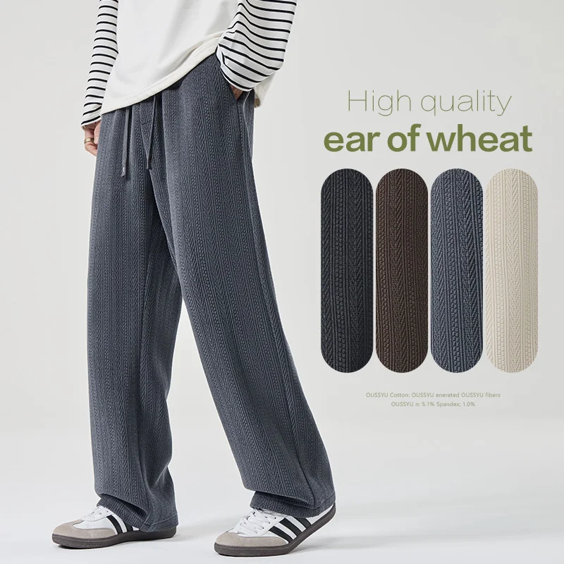 

Autumn Winter Luxury Stripe Texture Stretch Knitted Pants Men Loose Straight Grey Work Classic Y2K Harajuku Trousers Male M-4XL