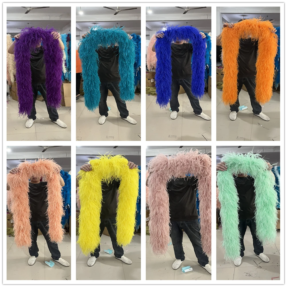 Multicolors Natural Ostrich feather boa 15Ply Fluffy High Quality Ostrich plumas Trim for Festival Stage Dress Sewing Accessory