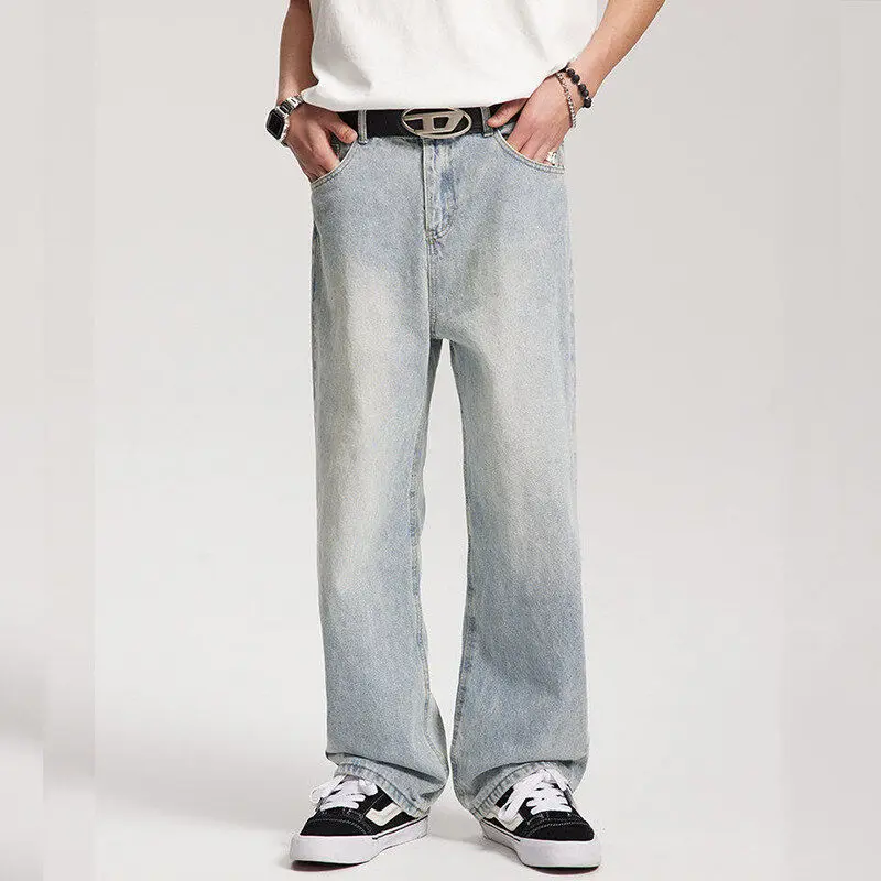 Pso Mason Amerikaanse retro lichte wa jeans met rechte pijpen heren dames casual losse elastische denim broek midden taille verdikte jeans