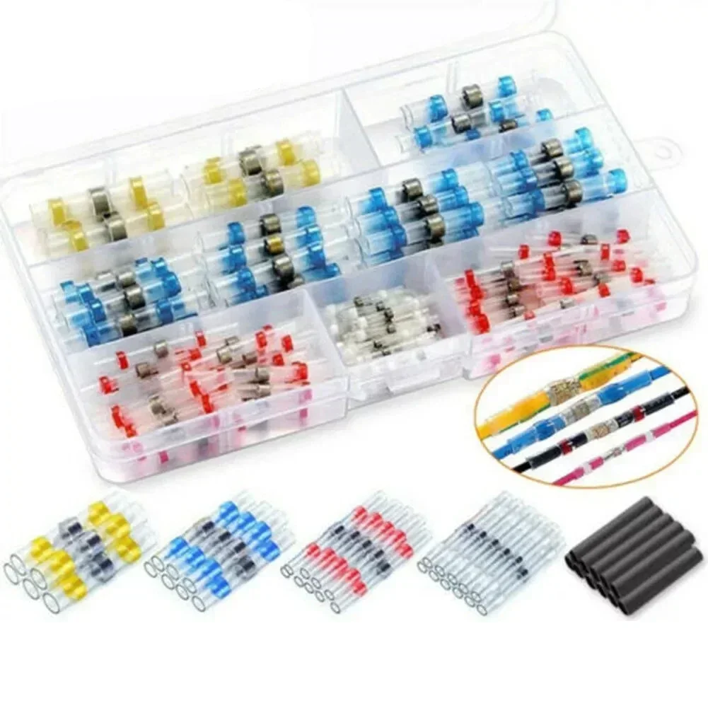 100Pcs Solder Seal Wire Connectors Heat Shrink Solder Butt Insulated Connectors Solder Connector Kit Automotive Marine With Box
