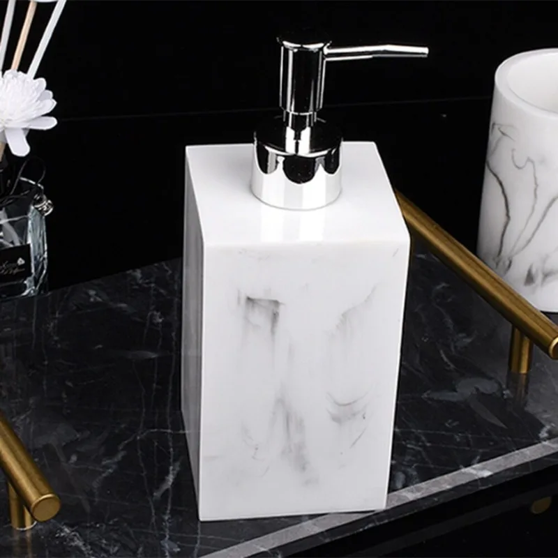 Resin Imitation Marble Bathroom Accessory Set Mouthwash Cup Soap Toothbrush Holder Shampoo Bottle Household Wash Set