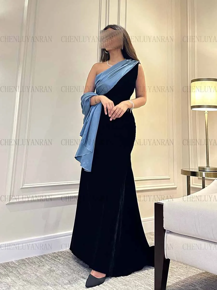 

Black Long Formal Occasion Dresses 2025 One-Shoulder Sleeveless Sexy Party Dress Velour Elegant Evening Gown فساتين مناسبة رسمية