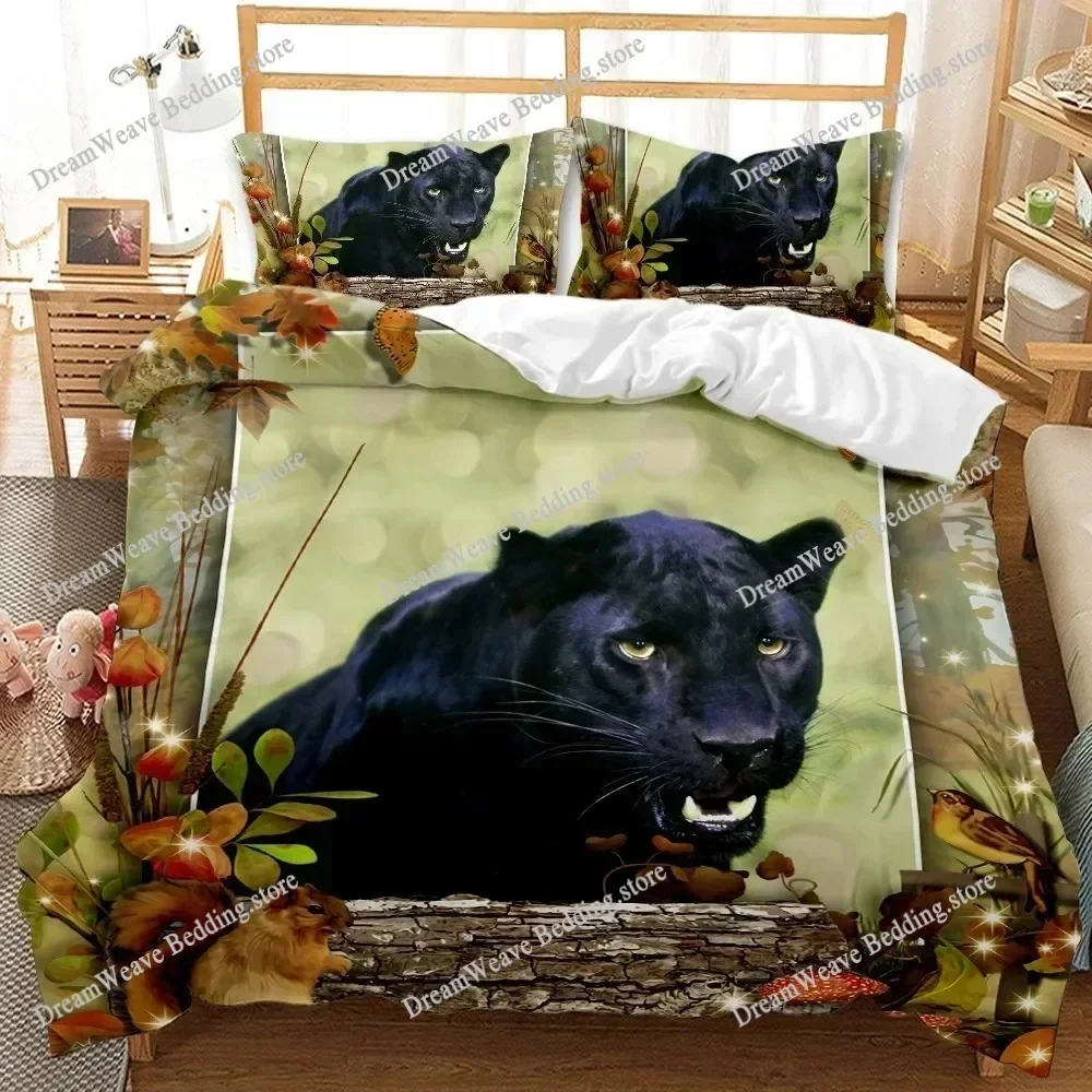 3D Black Panther Duvet Cover Set Kids Boys Girls Comforter Cover Blue Fire Wild Animal Polyester Fashion Bedding Set Luxury Gift