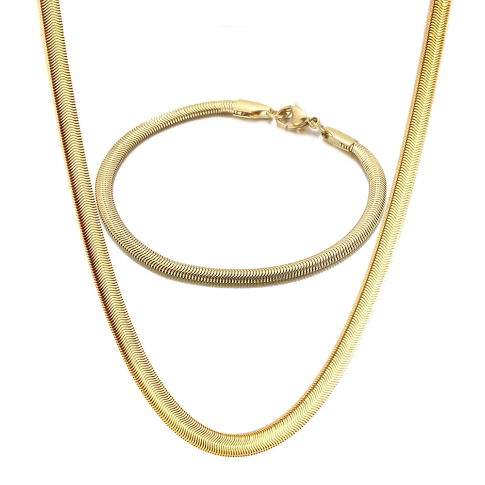 Fashion Long Snake Chain Necklace Men Women Stainless Steel Gold Color Link Chains Basic Punk Jewelry Sets Wholesale