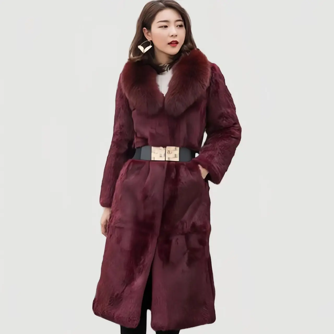 Real genuine natural full pelt rabbit fur coat with fox fur collar women fashion jacket custom any size 2024