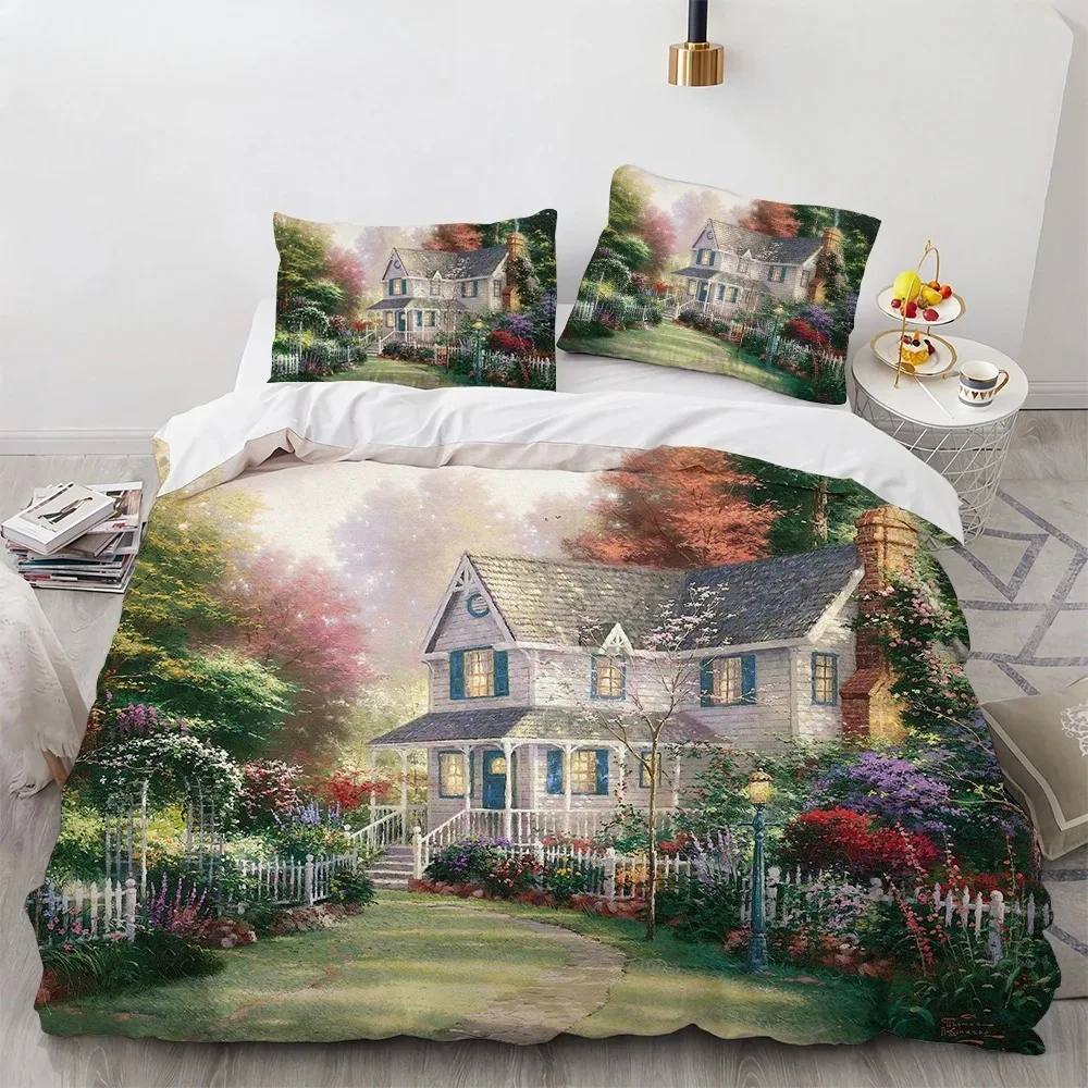 

Oil Painting King Queen Duvet Cover Vintage Building Landscape Bedding Set For Adults Retro Art 2/3pcs Polyester Quilt Cover