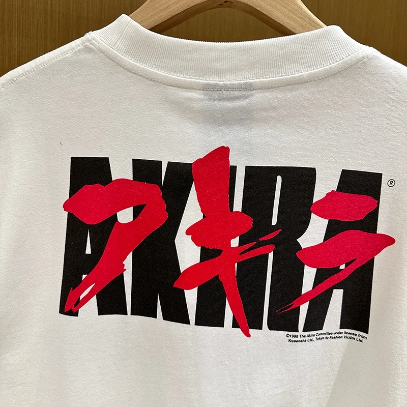 Retro Street American Motorcycle Rider Print AKIRA T-shirts Anime Cartoon Loose Short Sleeve Tops Casual Men Women Cotton Tshirt