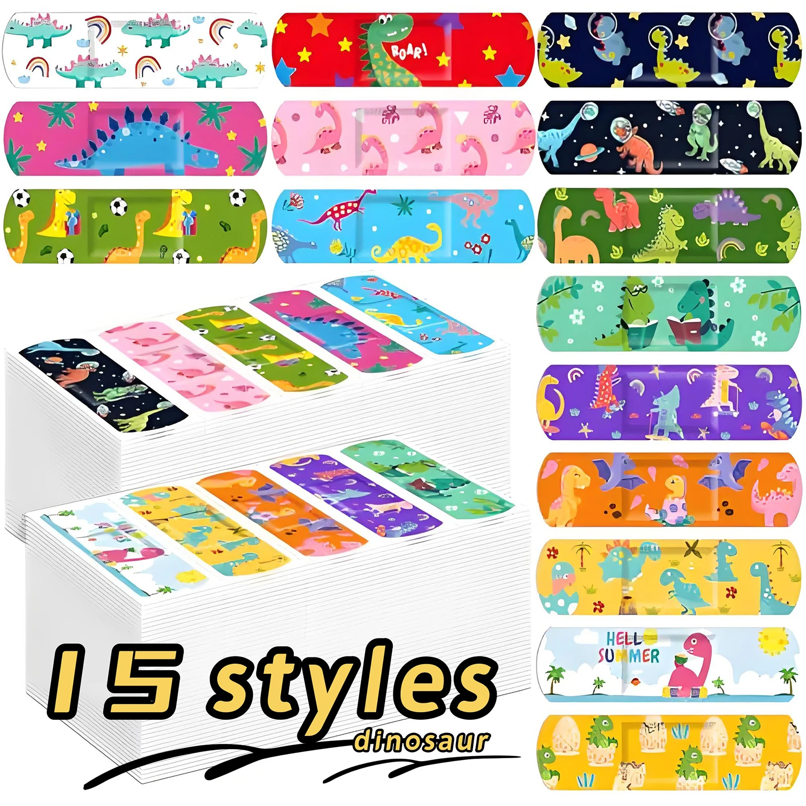 

25/45pcs Bulk Dinosaur 15 Styles Fun Cartoon Band-aid Cute Breathable Adhesive Colorful Flexible Bandage for Boys Girls daily us