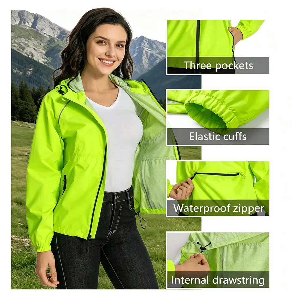 Ladies Waterproof Rain Jacket Windproof Hooded Outdoor Coat Lightweight Breathable 5000MM Waterproof With Zipper Pockets Hiking.
