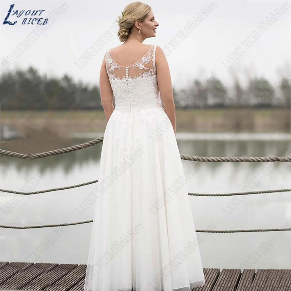 LAYOUT NICEB O-Neck Apliques Vestidos De Casamento 2024 Plus Size A Line Tulle Bridal Gowns Back Buttons Sleeveless vestidos de noviaLAYOUT NICEB O-Neck Apliques Vestidos De Casamento 2024 Plus Size A Line Tulle Bridal