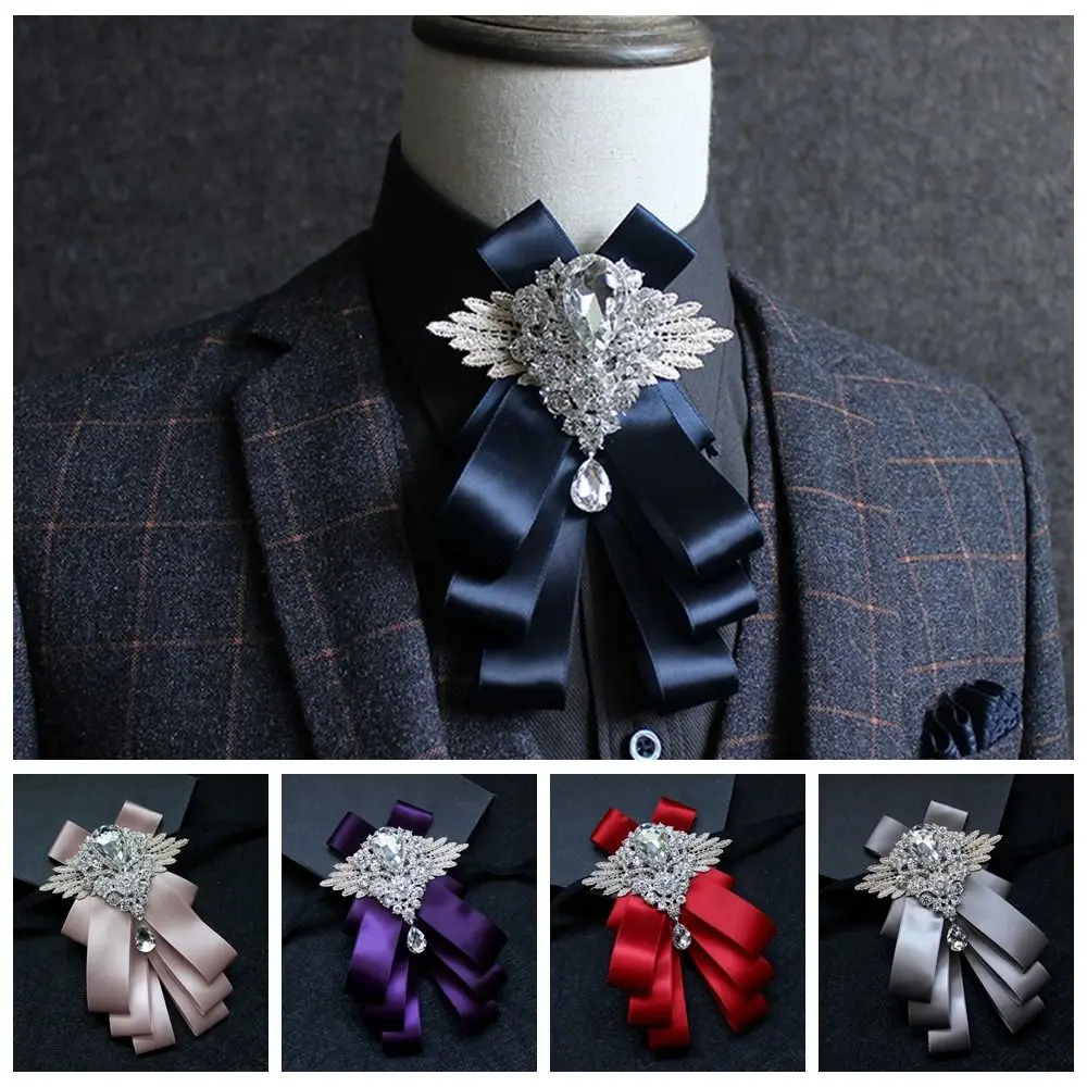 Nuevo Pajarita de poliéster informal estilo británico Collar flor diamante decoración del cuello hombres