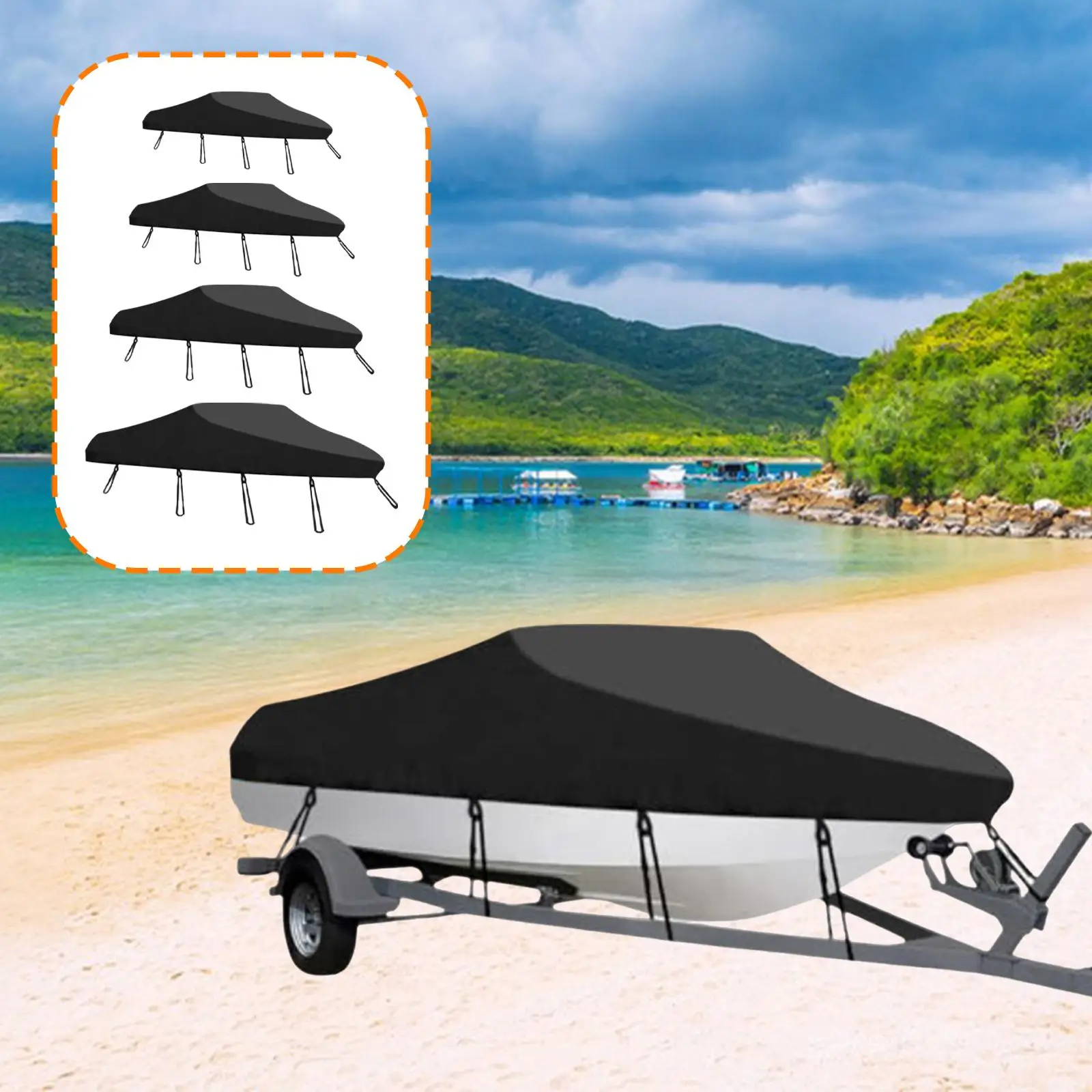 Boat Protection Cover Heavy Duty Waterproof Oxford Easy Install Sunproof Accessories for Ski Boat