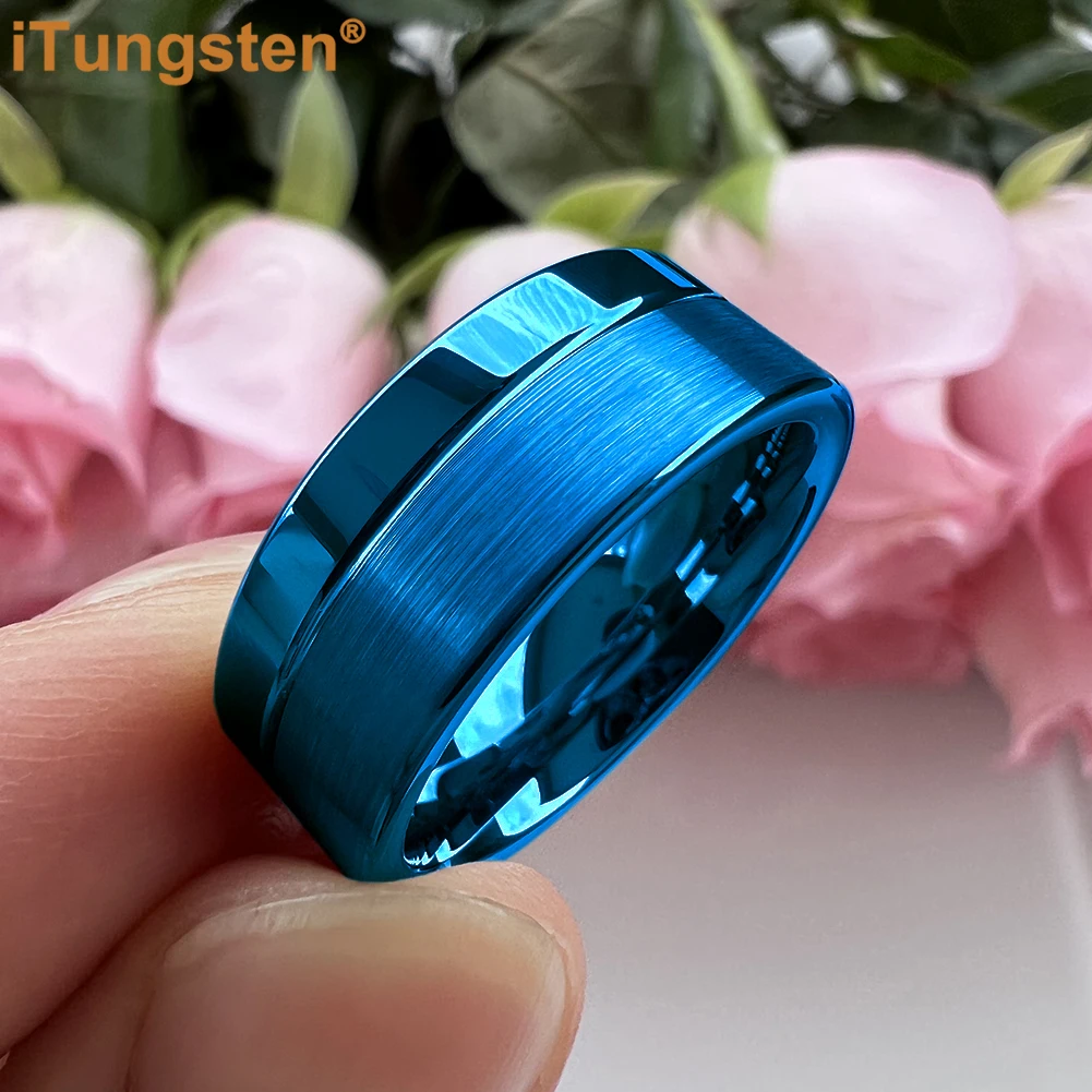 iTungsten Dropshipping 6mm 8mm Men Women Ring Tungsten Wedding Band Classic Jewelry Offset Groove Polished Brushed Finish