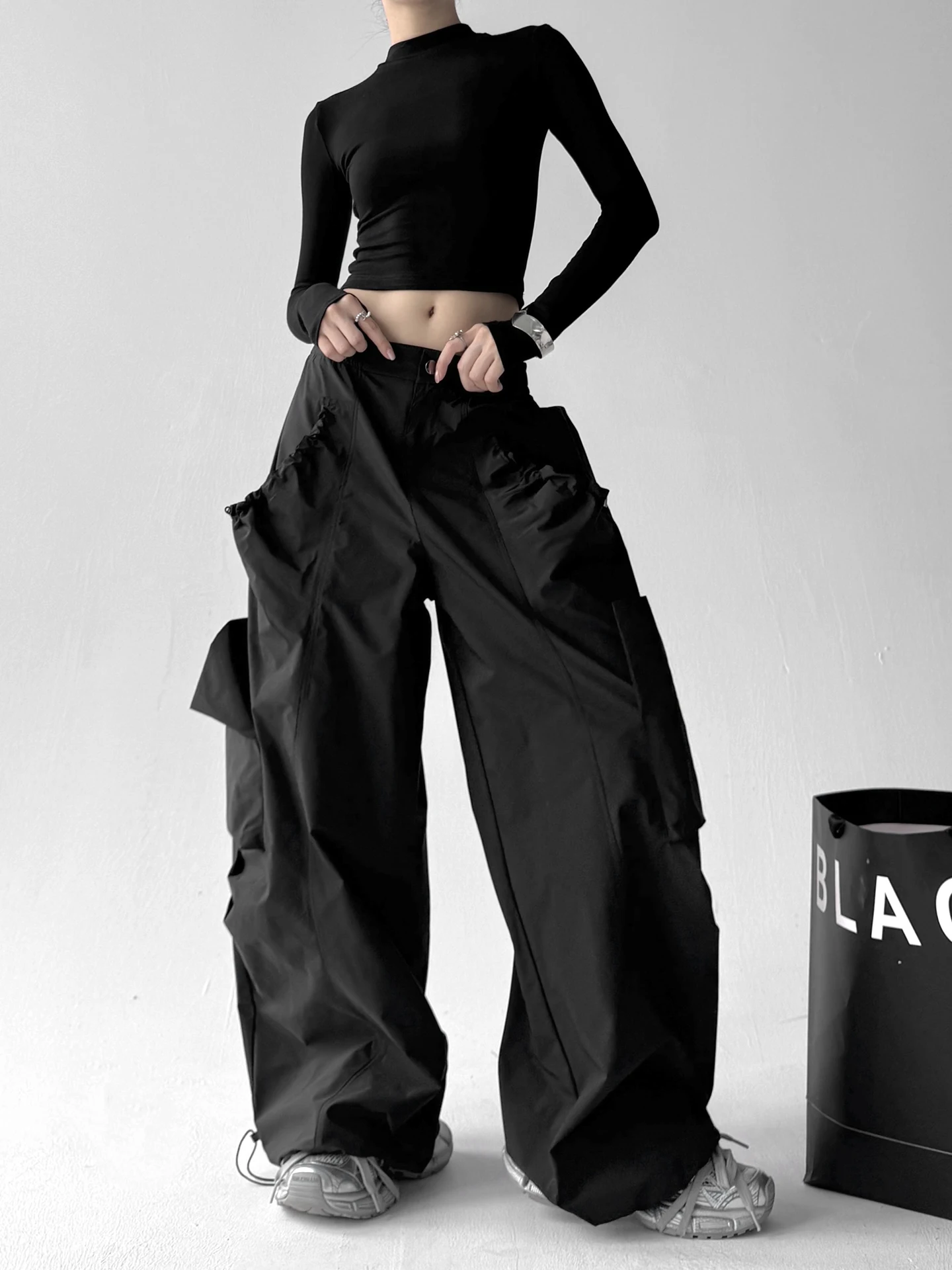 الأمريكية الرجعية المظلة عالية الخصر واسعة الساق سراويل تقليدية المرأة الصيف التخسيس تصميم السراويل الطويلة ملابس العمل Sle