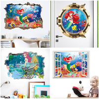 Cartoon Mermaid Princess Wall Stickers For Kids Bedroom Home Decoration 3d Ocean Scenery Mural Art Girls Decal Pvc Movie Poster