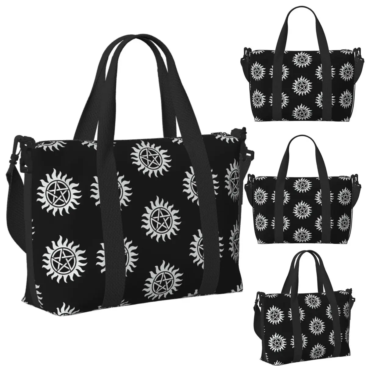 

Custom Supernatural Protection Beach Travel Bag Large Capacity Tote Bags for Gym Sport Women Shopping Duffle Shoulder Bag
