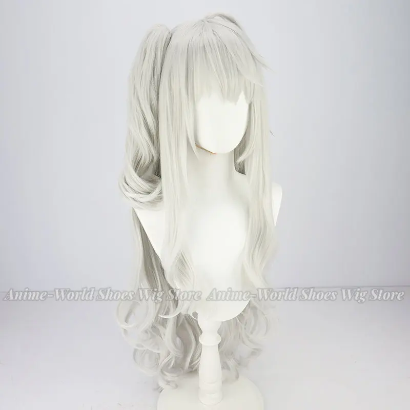 NIJISANJI-Perruque Cosplay VTuber Kuzuha SFurnished pour Femme et Fille, Queue de Cheval Bouclée Blanche Argentée, Perruques sulfen Fibre de Degré de Chaleur, 80cm, Nouveau