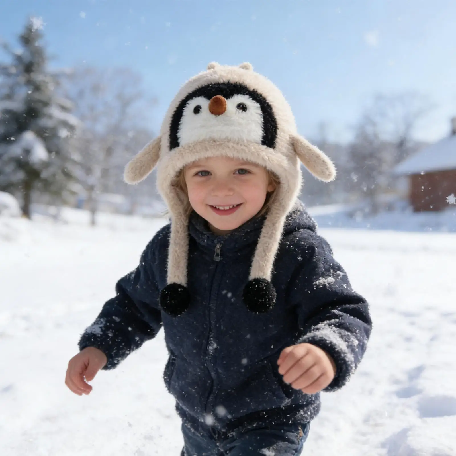 

Animal Hat Costume Penguin Soft Beanie Winter Hat With Ear Flaps For Girls Boys Kids Vacation Fishing Camping