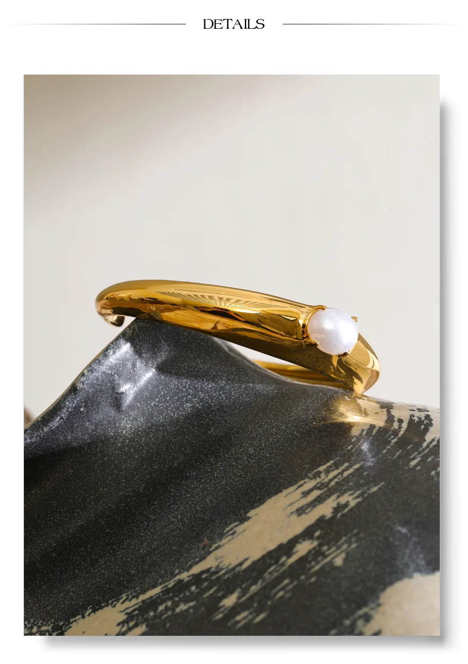 Yhpup 61 mm Manschetten-Armreif aus Edelstahl mit künstlichen Perlen, wasserdicht, personalisierter Sommer-Handgelenkschmuck – Detail 8