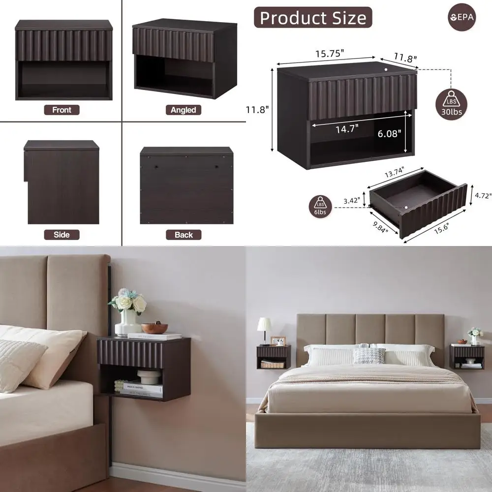 

Wall-Mounted Bed Table with Open Shelves: Perfect for Nightstands, TV Stands, and Small Spaces in Bedrooms