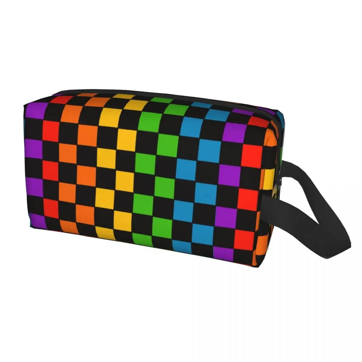 Custom Rainbow Squares Pattern Checkered Flag Toiletry Bag for Women Makeup Cosmetic Organizer Lady Beauty Storage Dopp Kit Box