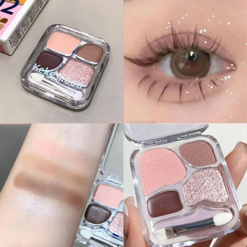 Paleta Cieni do Powiek 4 Kolory Różowo-Pomarańczowa Niska Saturacja Efekt Dymu Paleta Różowa Rozświetlająca Konturowanie Połysk Pigmenty do Makijażu Oczu