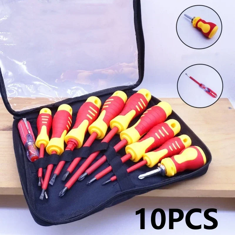 10Pcs Screwdriver Kit Set Insulated Interchangeable Blade Insulated 500V Home Hand and Professional Use Anti Electric Tools