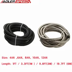 10FT 3M AN4 AN6 AN8 AN10 AN12 Oil Fuel Hose Oil Gas Cooler Hose Line Pipe Tube Nylon Stainless Steel Braided Inside CPE Rubber