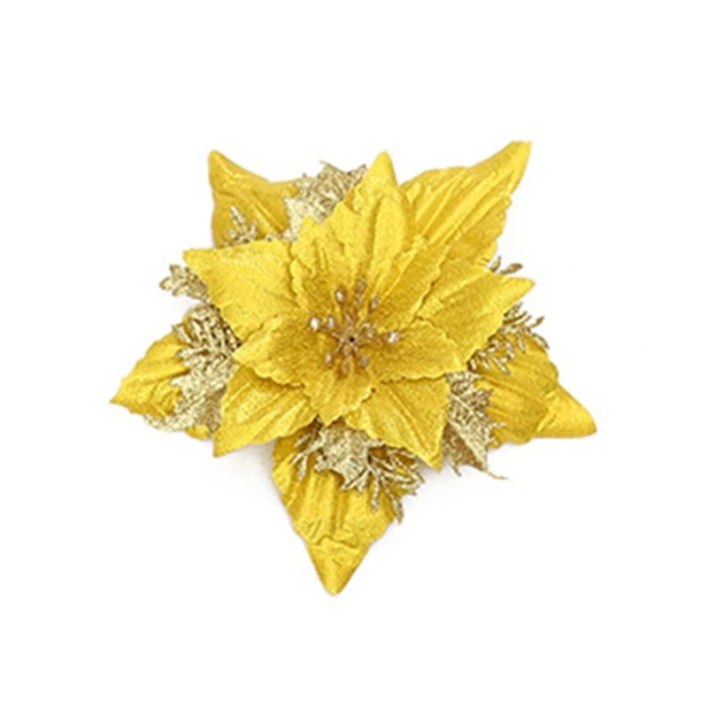 Decorações flores poinsétia com glitter 7 polegadas para guirlanda árvore guirlanda feriado,