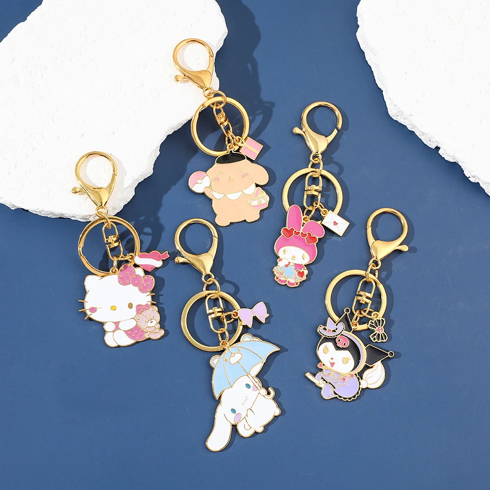 Kawaii Hello Kitty Keychain Sanrio Keyring Girl Wallet Luxury Designer Key Chain Keyholder for Bag Ornament Gift for Friends