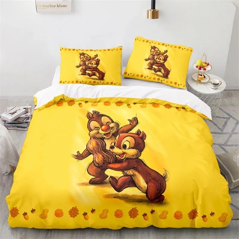 

Cute Disney Cartoon Chip 'n' Dale Bedding Set Queen King Size Duvet Cover Set Soft Quilt Cover With Pillowcase Set Home Textile