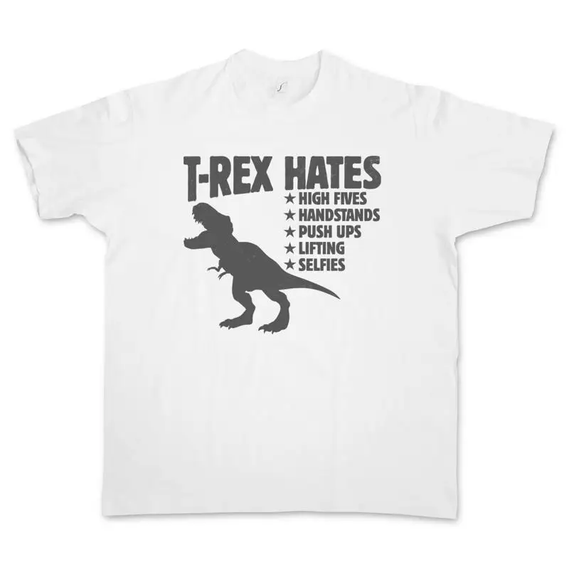 T Rex Hates Shirt Tyrannosaurus Dinosaur Fun Arms Pain No Gain Gym
