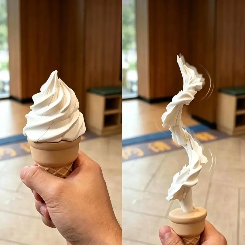 .1PC 3D Printed Retractable Ice Cream  Prank Prop Cute Decor Ornament For Desk & Home Novelty Gift For Friends