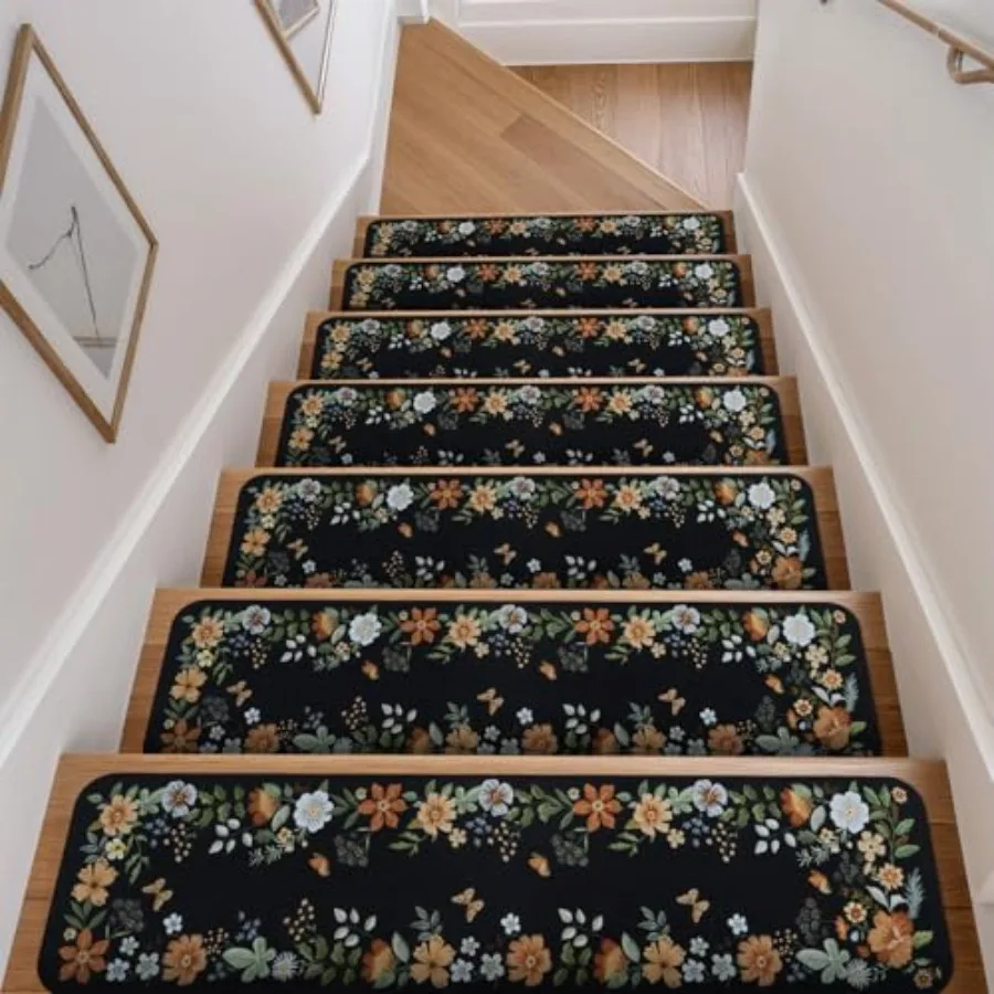 

Floral Stair Treads Non-Slip Carpet Stair Treads for Wooden Steps Indoor 5PCS Stair Runner Stair Mats Staircase Step Treads for