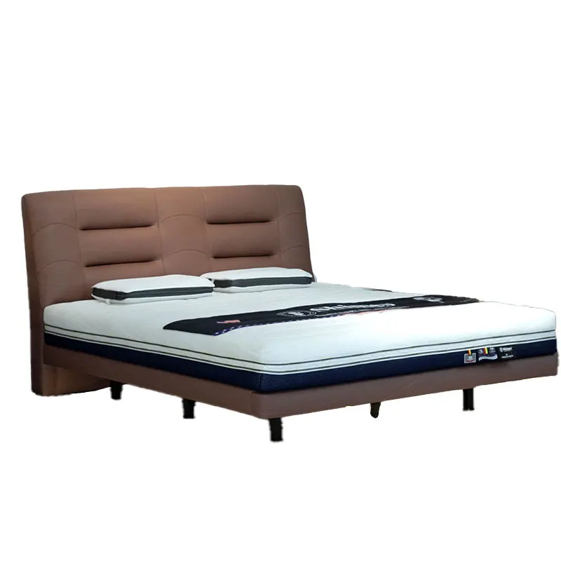 

#Italian Minimalist Double Induction Light Bed for Master Bedroom Luxury Up-Holstered Leather Suspended Bed