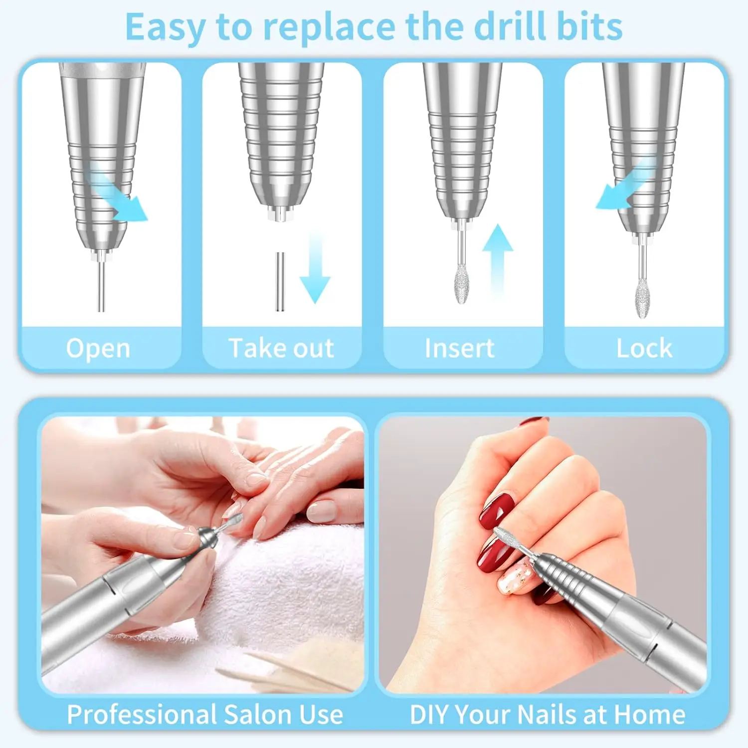 Professional Cordless Nail Drill with 35000 RPM, Rechargeable Electric File Kit for Acrylic Gel Polishing and Manicure
