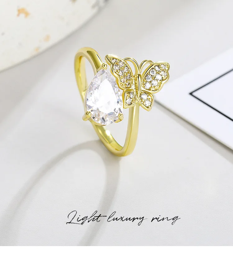 Pastoral Retro Water Drop Fine Jewelry 100% 18k Gold Trendy Resizable Rings for Girls Wild Style Gift