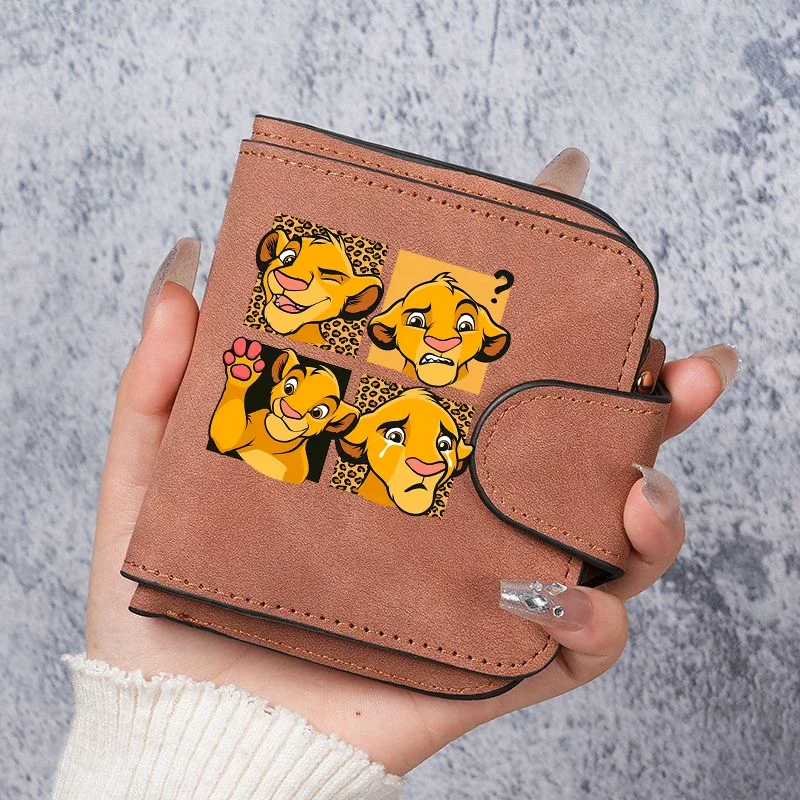 The Lion King Women Wallet Frosted Leather Short Vintage Female ClutchBag Credit Card Holder Lady Zip Purse Phone Bag Money Clip