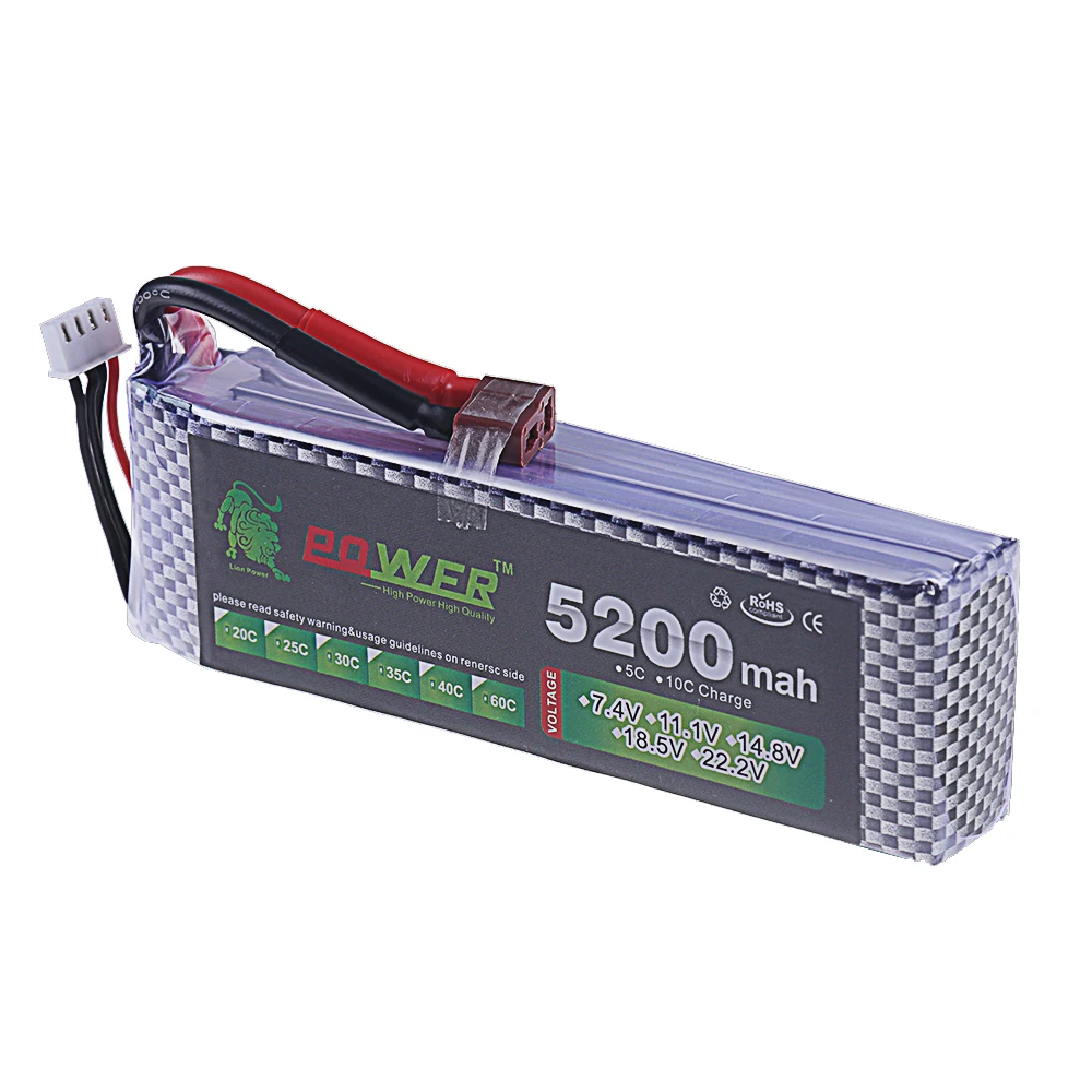 60C Lipo Battery 5200mAh 7.4V 11.1V 14.8V 22.2V Battery 2S 3S 4S 6S With T XT60 Connector For RC Car Truck Helicopter Parts