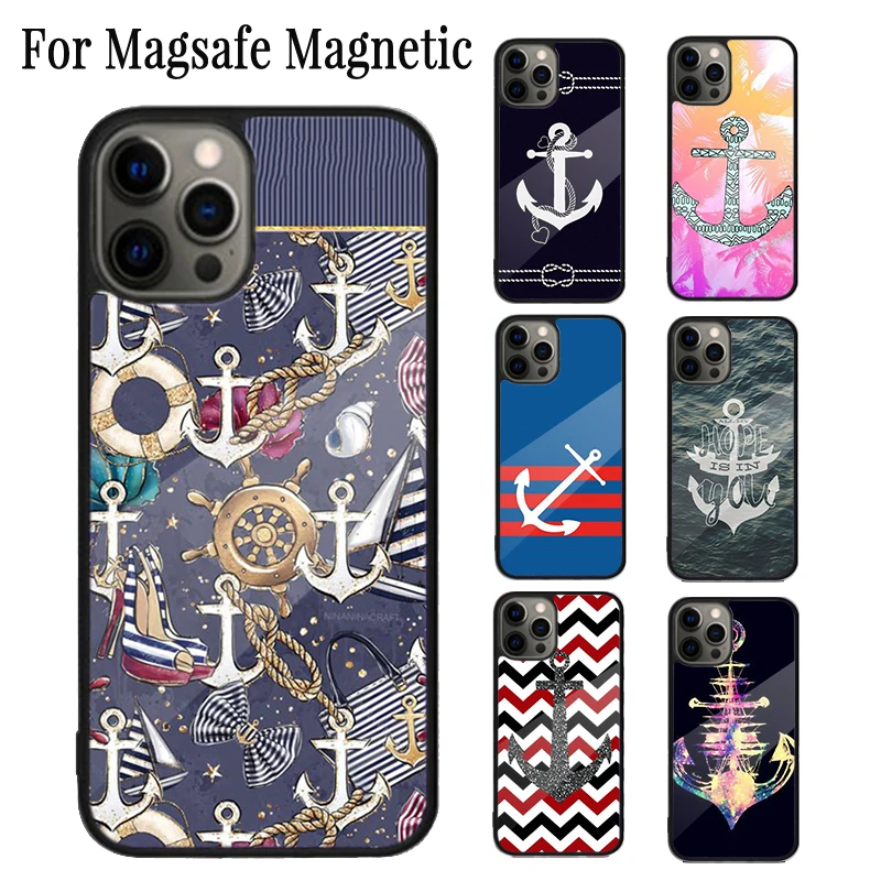 

Nautical Anchor Boat Sea Magnetic Phone Case Coque For iPhone 16 15 14 Plus 13 12 Mini 11 Pro Max Magsafe Wireless Cover