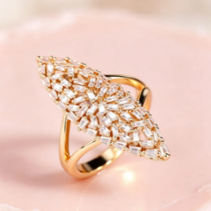 2026 New European and American Horse Eyes Full of Zircon Rings, Elegant and Trendy Ladder Style Shiny Women's Accessories