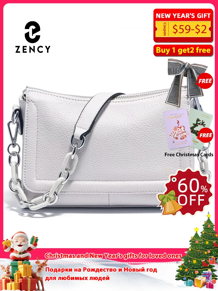 

Zency 2025 Acrylic Chain Handbag Soft Leather Top-Handle Women's Luxury Small Underarm Crossbody Bag White Fashion Shoulder