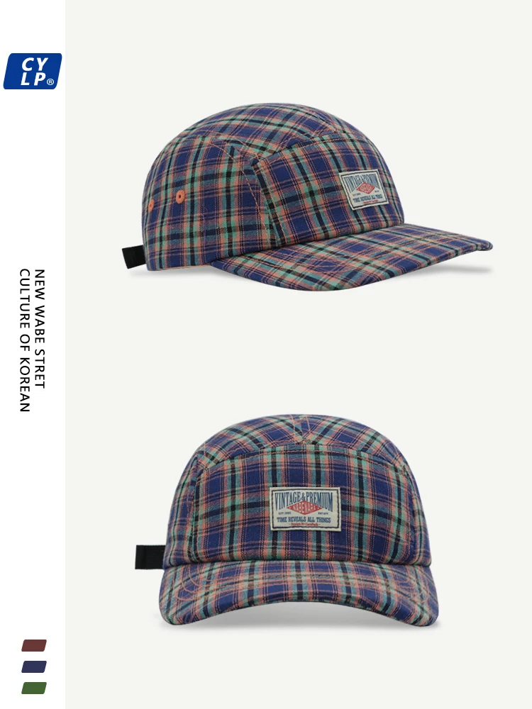 

Plaid Baseball Cap for Women Korean Style Fashion Brand Fashion Letters Cloth Label Flat Brim Peaked Cap for Men