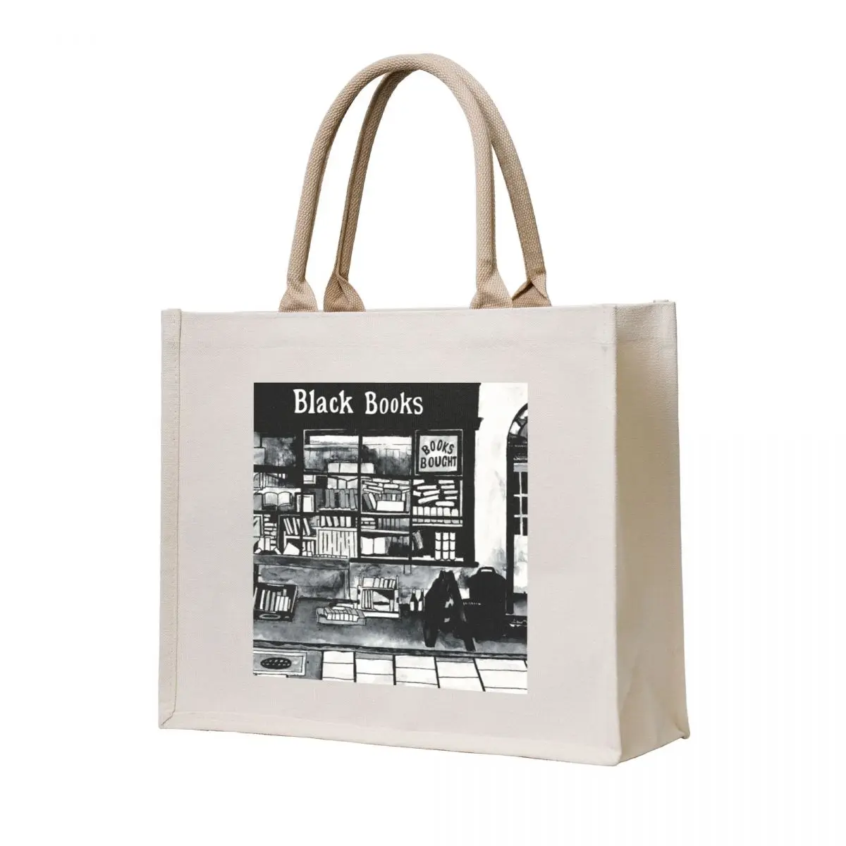 Black Books, Shop front, ink painting. Tote Bag bags luxury women hand bag custom canvas bag