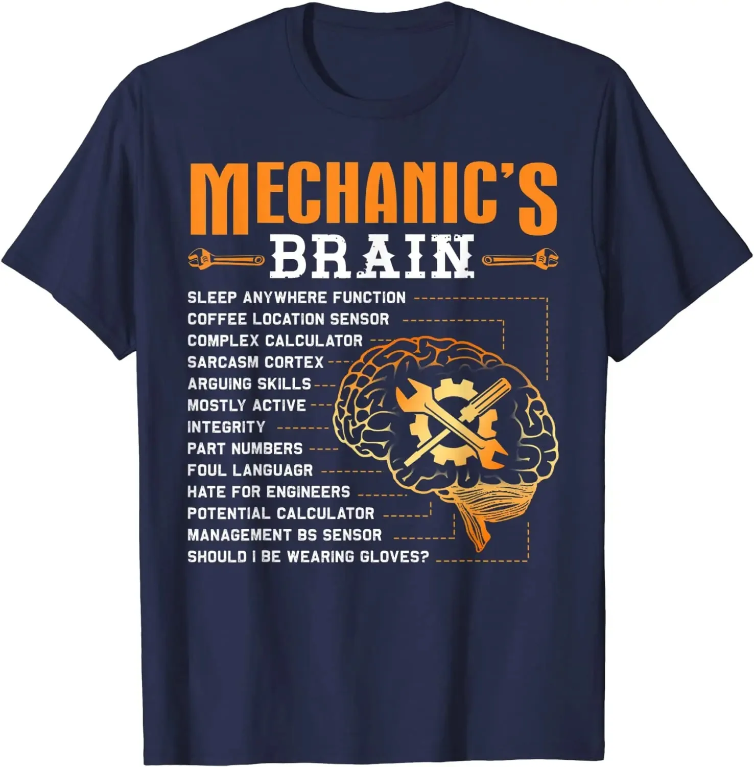 2024  Funny Mechanic Gifts - Mechanic\'s Brain T-Shirt T Shirt Special Funny Cotton Male T Shirts Casual