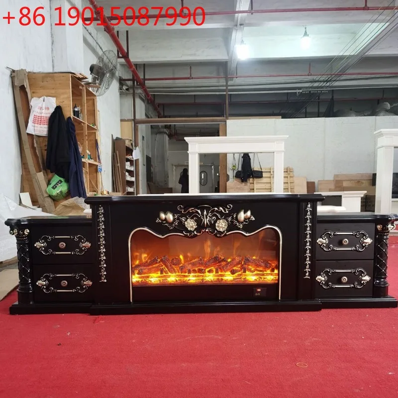 

Европейский черный резной камин, ТВ-шкаф, фоновая стена, американский декоративный шкаф, имитация бытового отопления