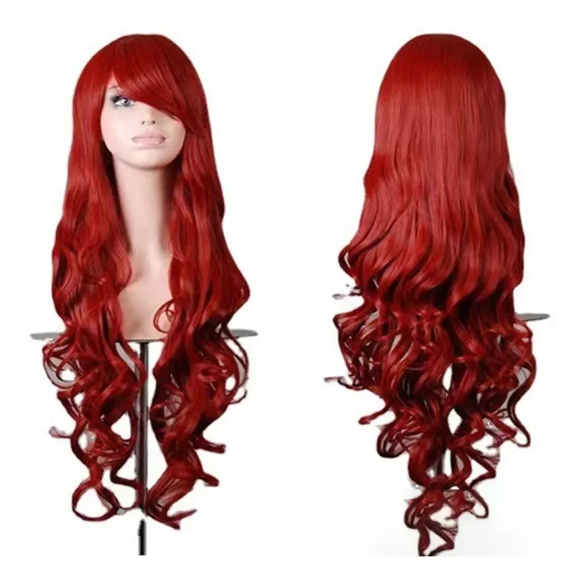 Wig Cosplay Anime Warna-warni Rambut Manusia Panjang Keriting Bergelombang Gaya Euramerika untuk Wanita, Wig Rambut Sutra Tahan Panas untuk Pemakaian Sehari-hari