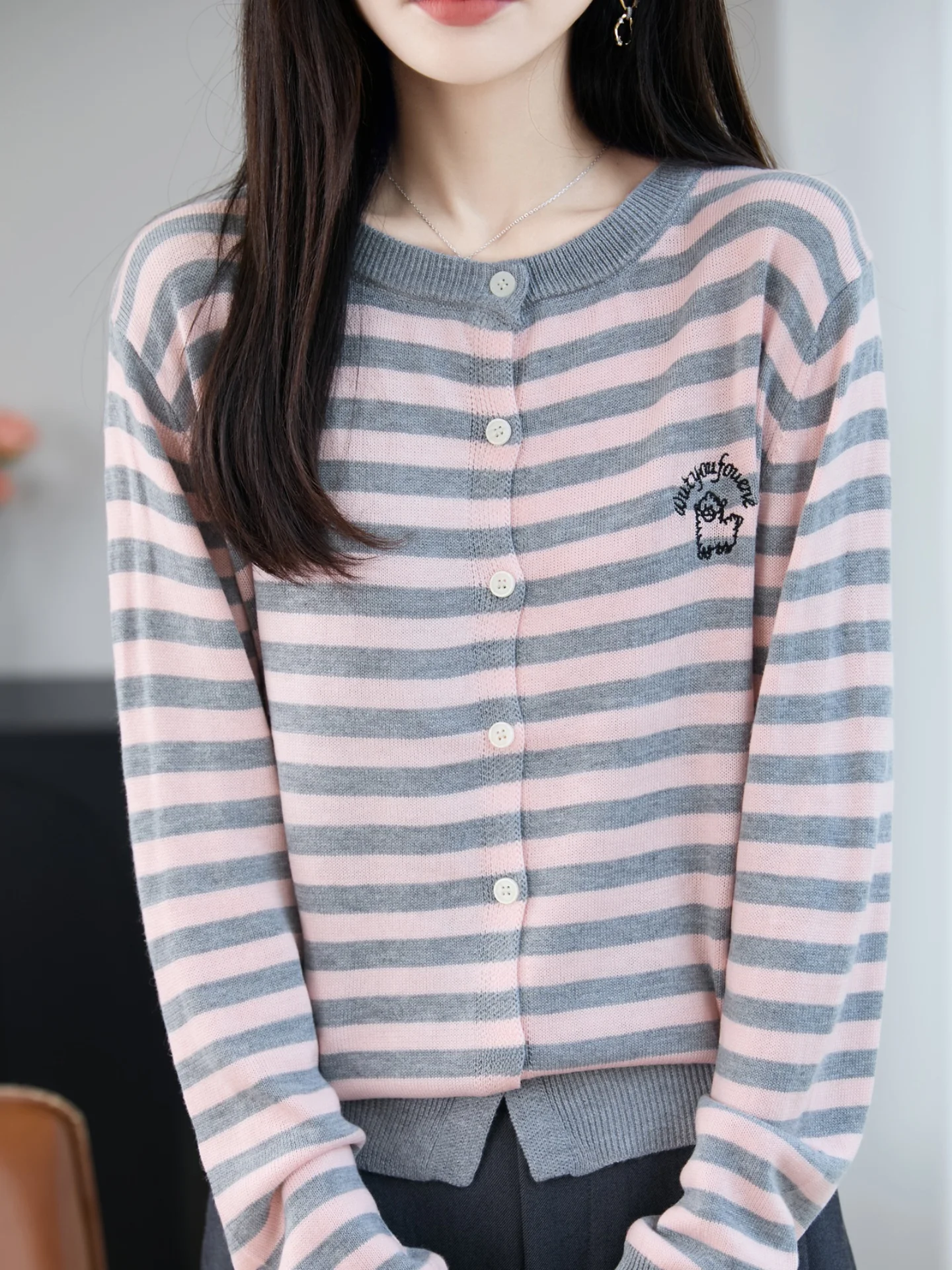 Cárdigan de punto para mujer, capa Base cálida, prendas de vestir exteriores, Color a rayas, informal, holgado, largo, Sve, redondo, Ne Top